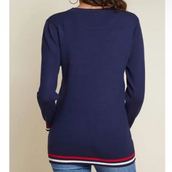 ModCloth Well Prepped Sweater in Navy with Red and White Accents Small - Picture 3 of 8